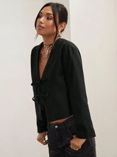 Women's Solid Color Asymmetrical Neck Long Sleeve Bowknot Decor Casual Business Casual Work Shirt,